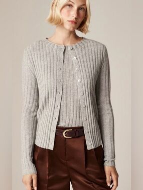 J.Crew Wide-Rib Cashmere Cardigan in Heather Gray NWT Sz L